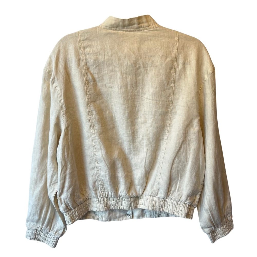 MNG bomber jacket 100% Linen NWT Ivory cream Pockets Breathable Lined Collarless - Picture 2 of 7